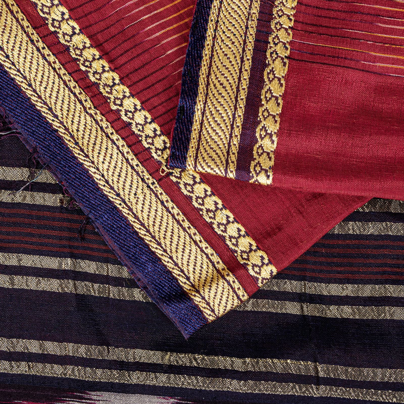 Sanskriti Vintage Red Pure Cotton Saree Ikat Hand Woven Pochampally 4.5+Yd Sari