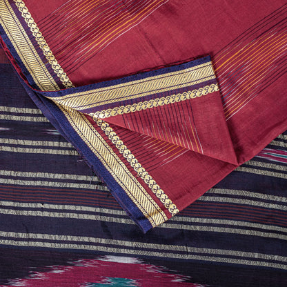 Sanskriti Vintage Red Pure Cotton Saree Ikat Hand Woven Pochampally 4.5+Yd Sari