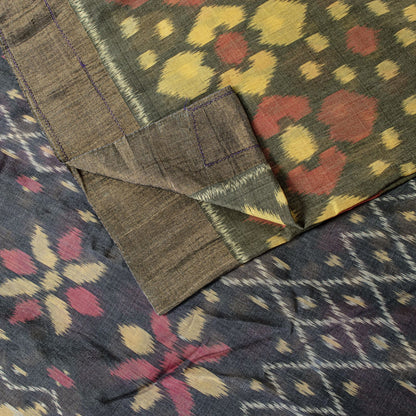 Sanskriti Vintage Saree Gray Pure Silk Sambhalpuri Ikat Hand Woven 5.5+YD Sari