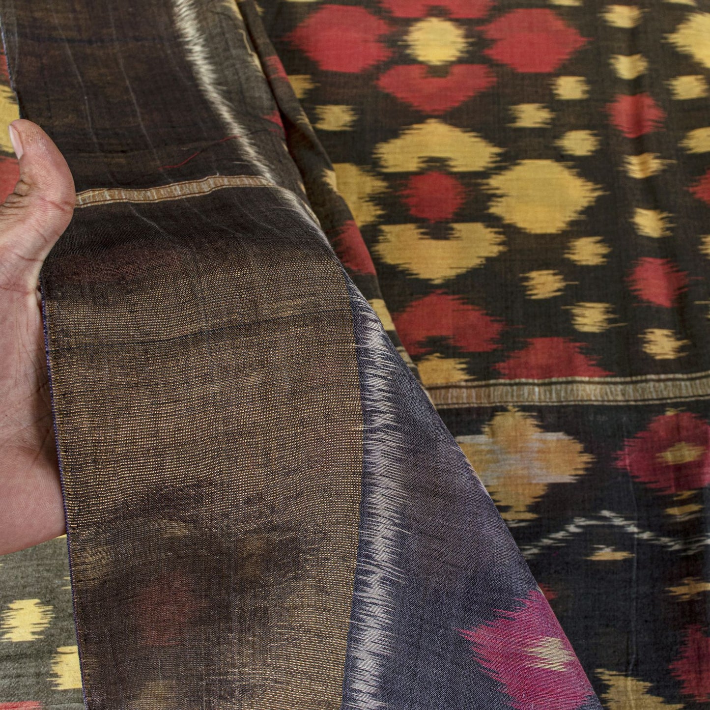 Sanskriti Vintage Saree Gray Pure Silk Sambhalpuri Ikat Hand Woven 5.5+YD Sari