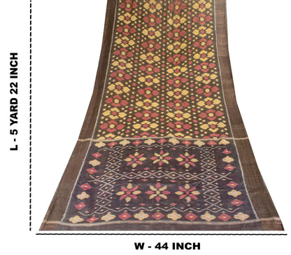 Sanskriti Vintage Saree Gray Pure Silk Sambhalpuri Ikat Hand Woven 5.5+YD Sari