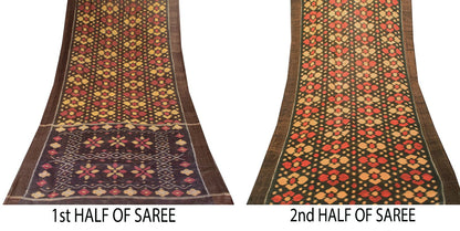 Sanskriti Vintage Saree Gray Pure Silk Sambhalpuri Ikat Hand Woven 5.5+YD Sari