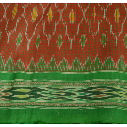 Sanskriti Vintage Saree Pochampally Red HandWoven Ikat Pure Silk Sari 5yd Sustainable Fabric