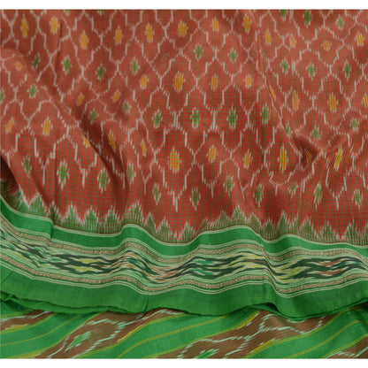 Sanskriti Vintage Saree Pochampally Red HandWoven Ikat Pure Silk Sari 5yd Sustainable Fabric
