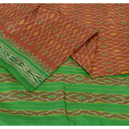 Sanskriti Vintage Saree Pochampally Red HandWoven Ikat Pure Silk Sari 5yd Sustainable Fabric