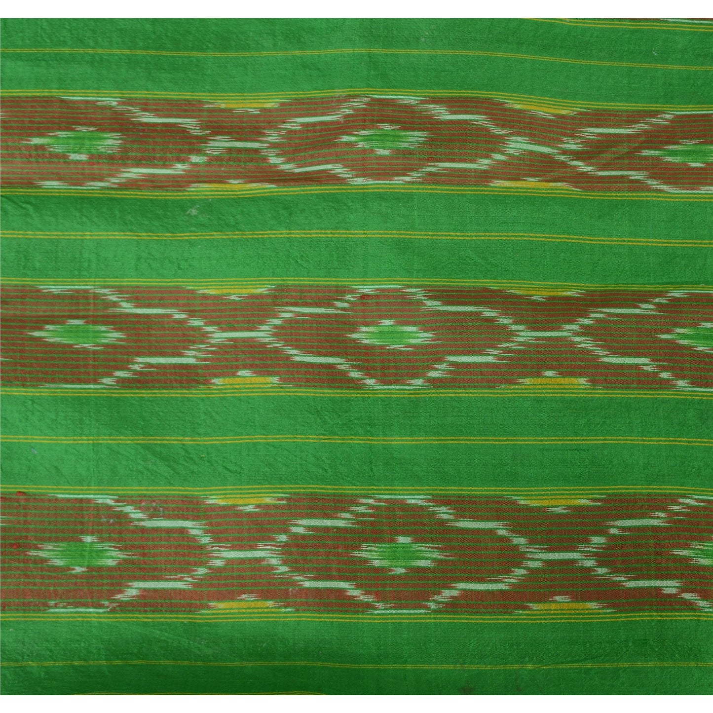 Sanskriti Vintage Saree Pochampally Red HandWoven Ikat Pure Silk Sari 5yd Sustainable Fabric