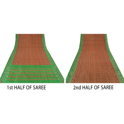 Sanskriti Vintage Saree Pochampally Red HandWoven Ikat Pure Silk Sari 5yd Sustainable Fabric