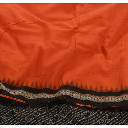 Sanskriti Vintage Orange Odisha Sarees Hand Woven Ikat Blend Cotton Sari Fabric