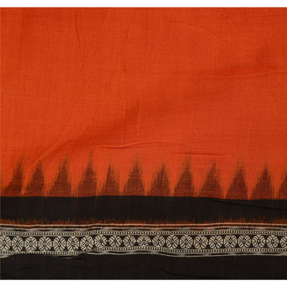 Sanskriti Vintage Orange Odisha Sarees Hand Woven Ikat Blend Cotton Sari Fabric
