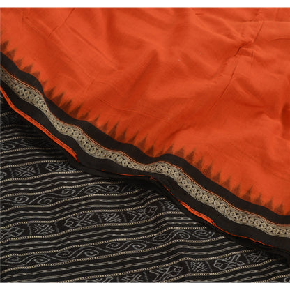 Sanskriti Vintage Orange Odisha Sarees Hand Woven Ikat Blend Cotton Sari Fabric