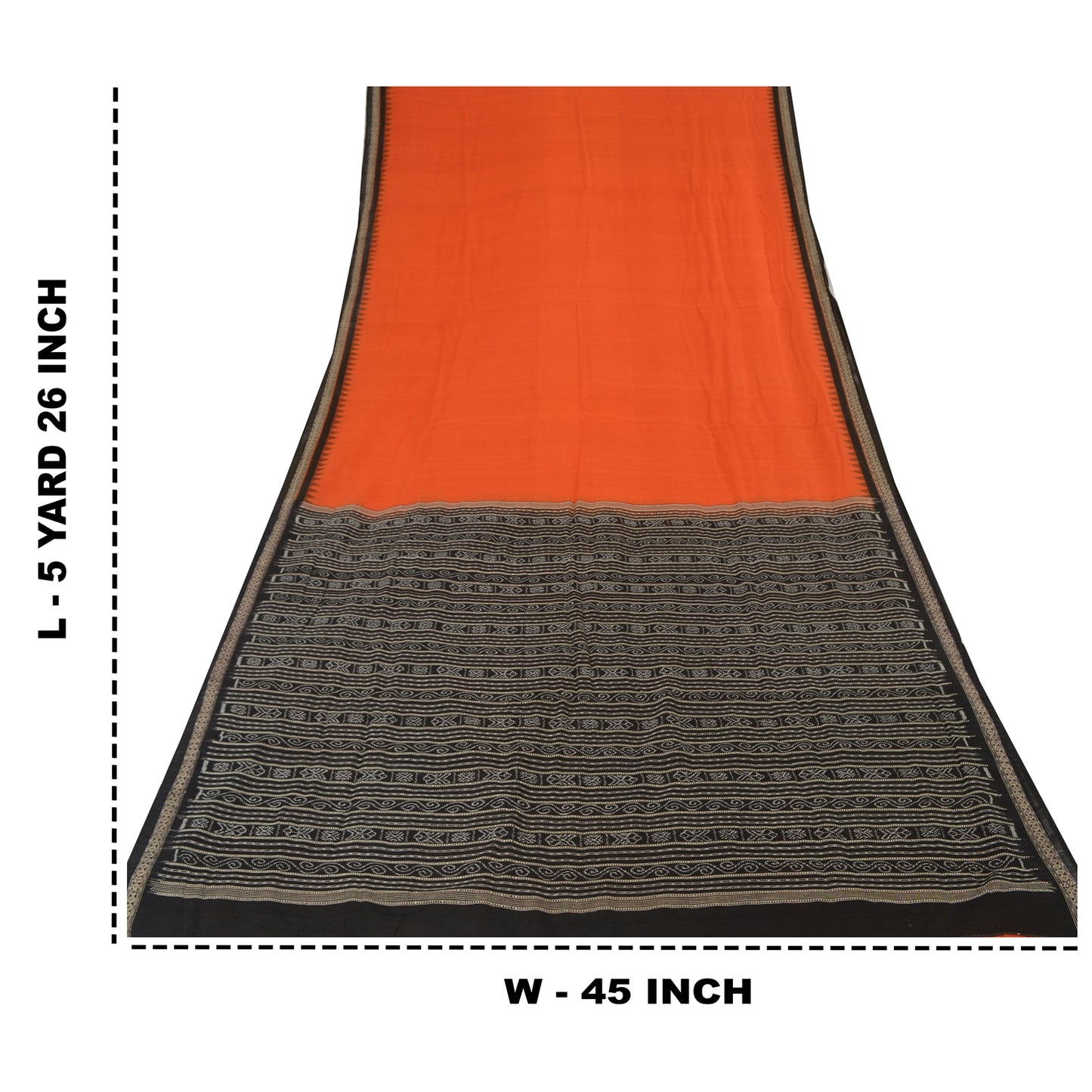 Sanskriti Vintage Orange Odisha Sarees Hand Woven Ikat Blend Cotton Sari Fabric