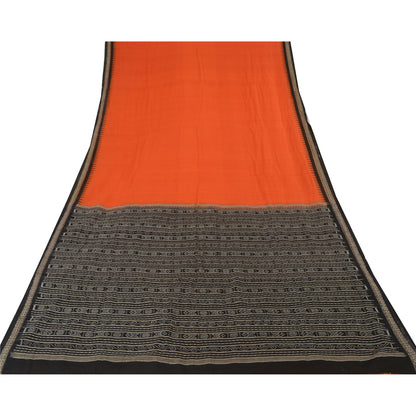 Sanskriti Vintage Orange Odisha Sarees Hand Woven Ikat Blend Cotton Sari Fabric