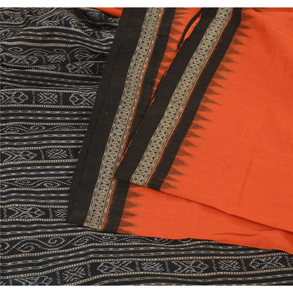 Sanskriti Vintage Orange Odisha Sarees Hand Woven Ikat Blend Cotton Sari Fabric