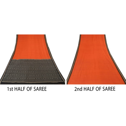 Sanskriti Vintage Orange Odisha Sarees Hand Woven Ikat Blend Cotton Sari Fabric