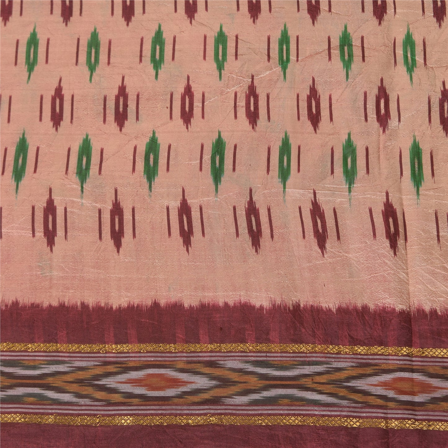 Sanskriti Vintage Sarees Ikat Handwoven Pochampally Pure Silk Sari 5+yd Sustainable Fabric