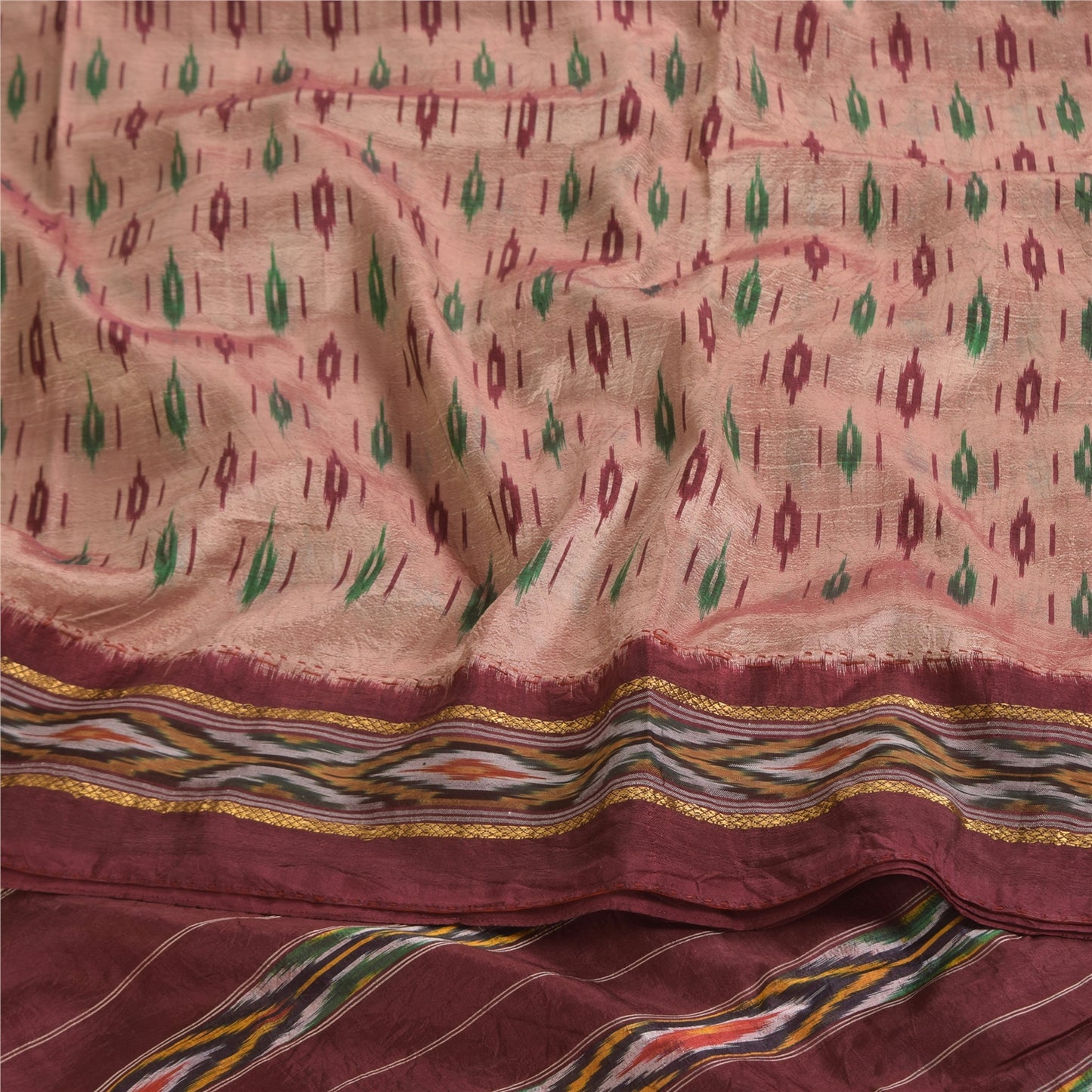 Sanskriti Vintage Sarees Ikat Handwoven Pochampally Pure Silk Sari 5+yd Sustainable Fabric