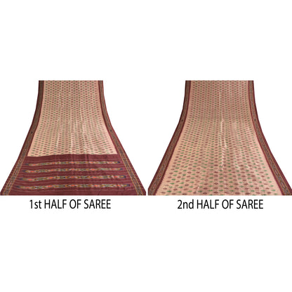 Sanskriti Vintage Sarees Ikat Handwoven Pochampally Pure Silk Sari 5+yd Sustainable Fabric