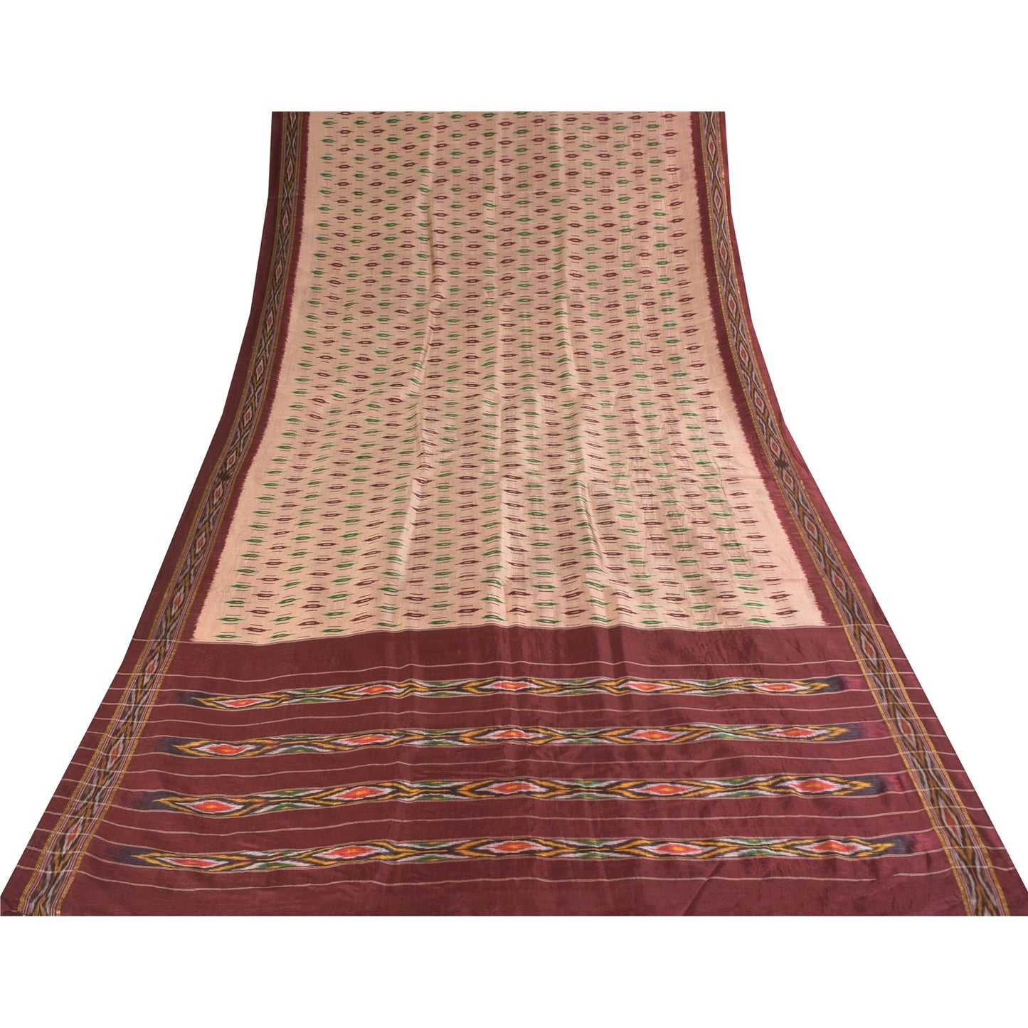 Sanskriti Vintage Sarees Ikat Handwoven Pochampally Pure Silk Sari 5+yd Sustainable Fabric
