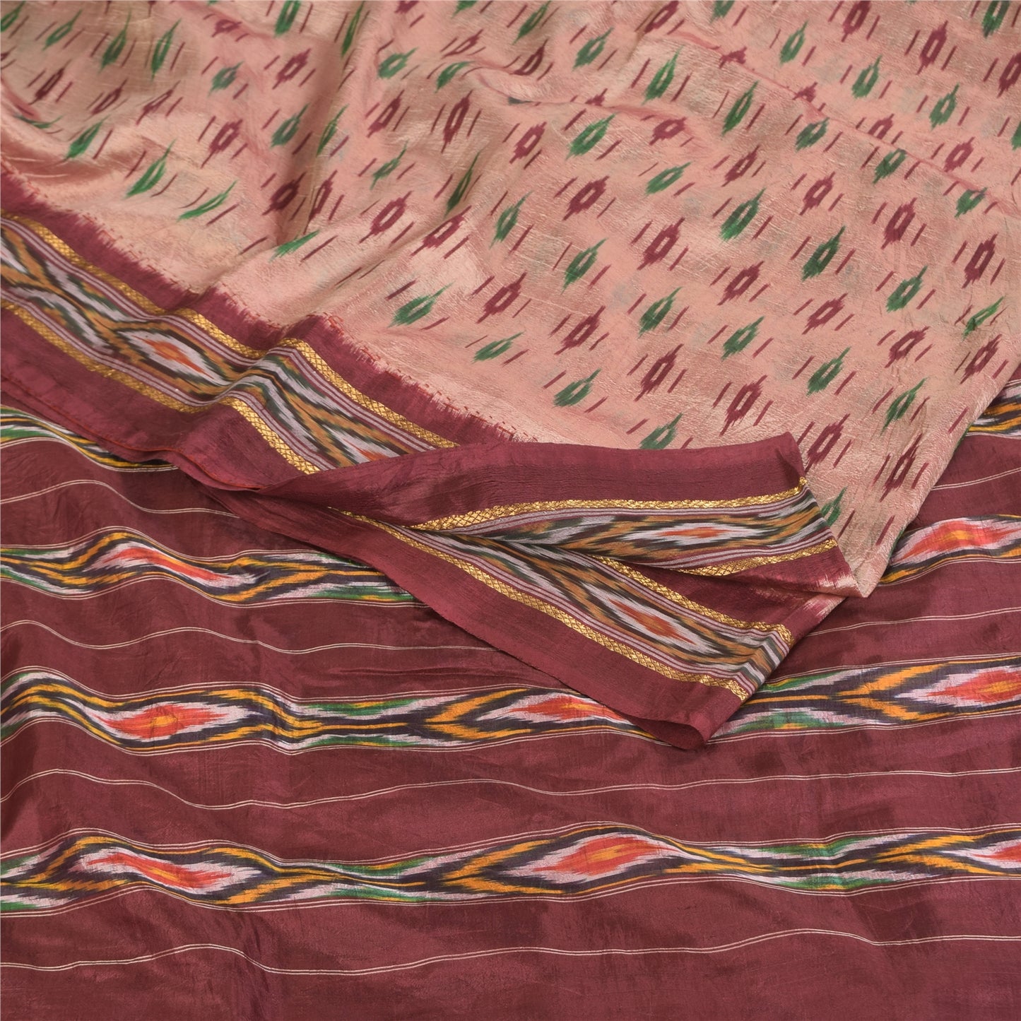 Sanskriti Vintage Sarees Ikat Handwoven Pochampally Pure Silk Sari 5+yd Sustainable Fabric