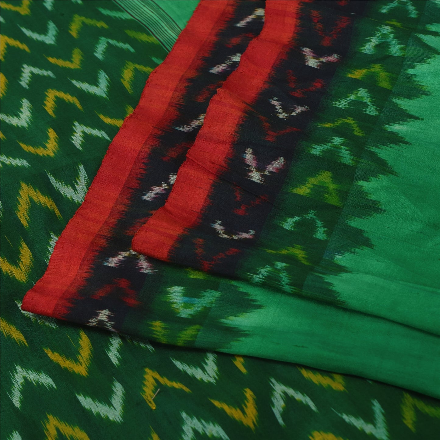 Sanskriti Vintage Sarees GreenIkat Handwoven Pochampally Pure Cotton Sari Sustainable Fabric