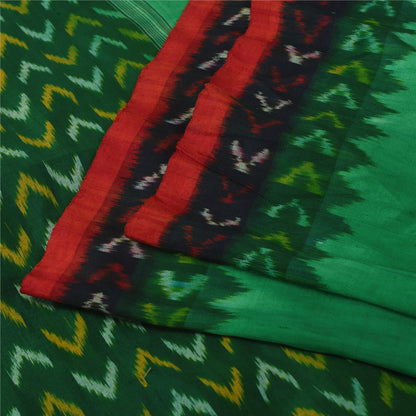 Sanskriti Vintage Sarees GreenIkat Handwoven Pochampally Pure Cotton Sari Sustainable Fabric