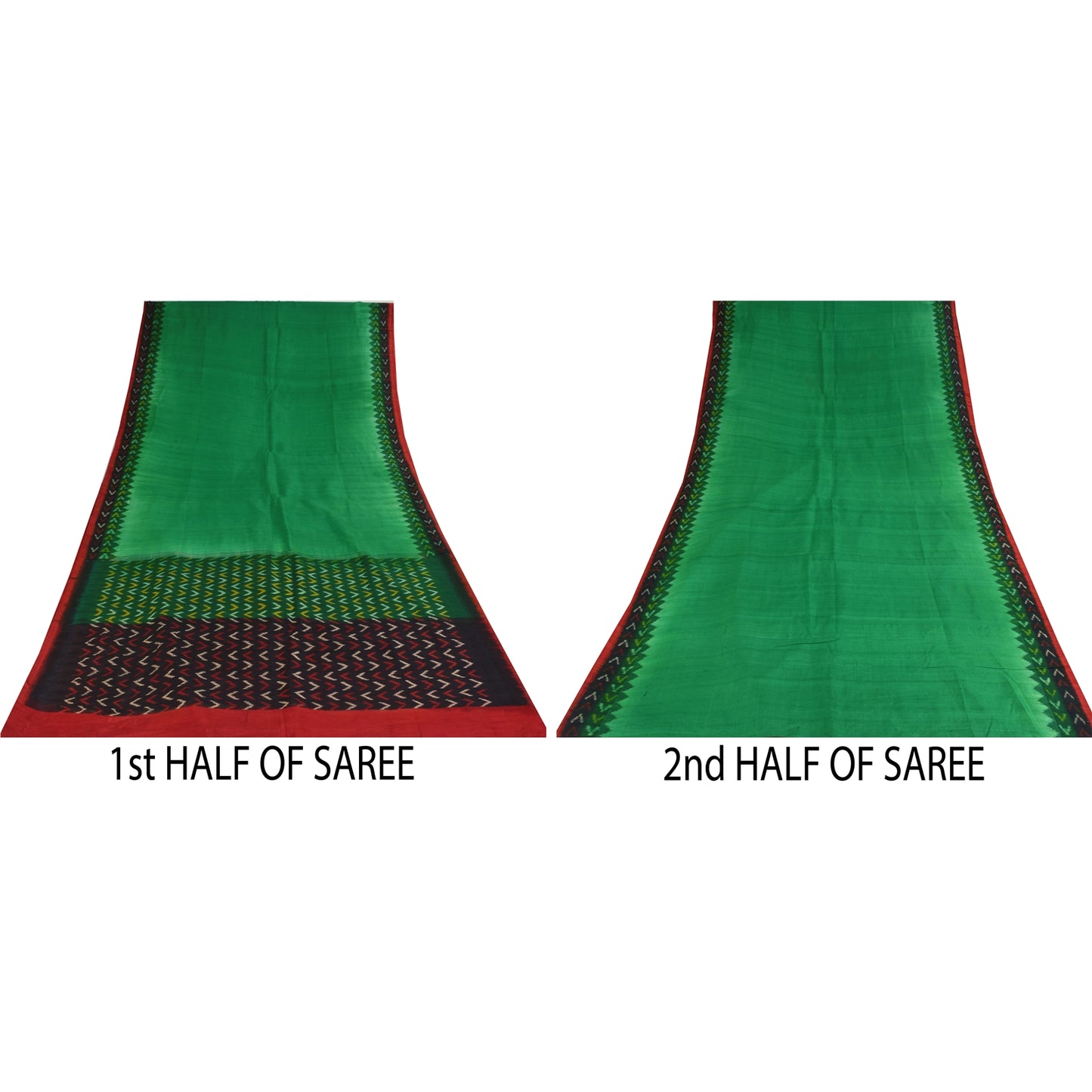 Sanskriti Vintage Sarees GreenIkat Handwoven Pochampally Pure Cotton Sari Sustainable Fabric