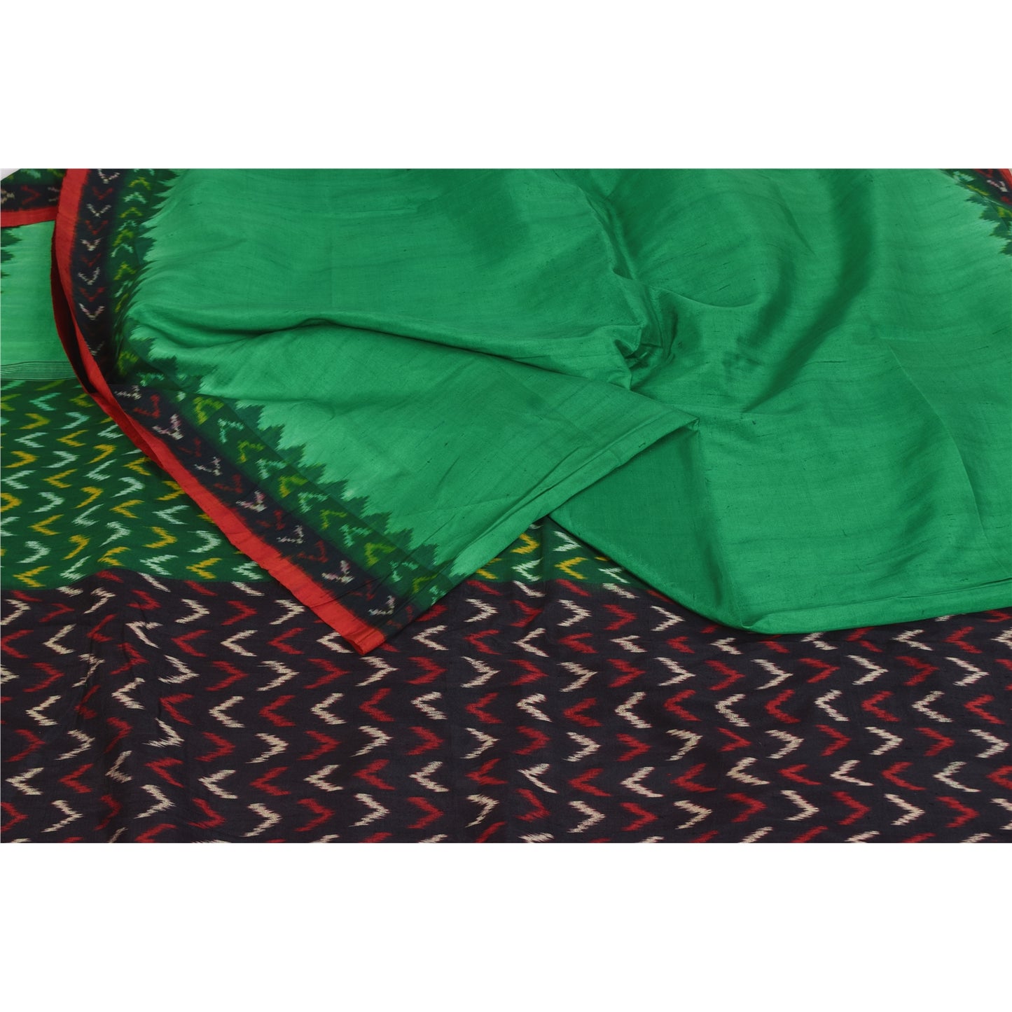 Sanskriti Vintage Sarees GreenIkat Handwoven Pochampally Pure Cotton Sari Sustainable Fabric