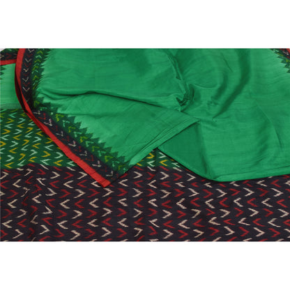 Sanskriti Vintage Sarees GreenIkat Handwoven Pochampally Pure Cotton Sari Sustainable Fabric