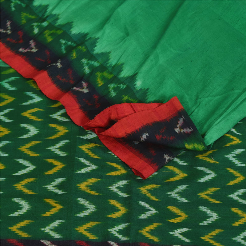 Sanskriti Vintage Sari 100% Pure Silk Saree Green Ikat Handwoven Pochampally 5yd Craft Fabric upholstery fabric