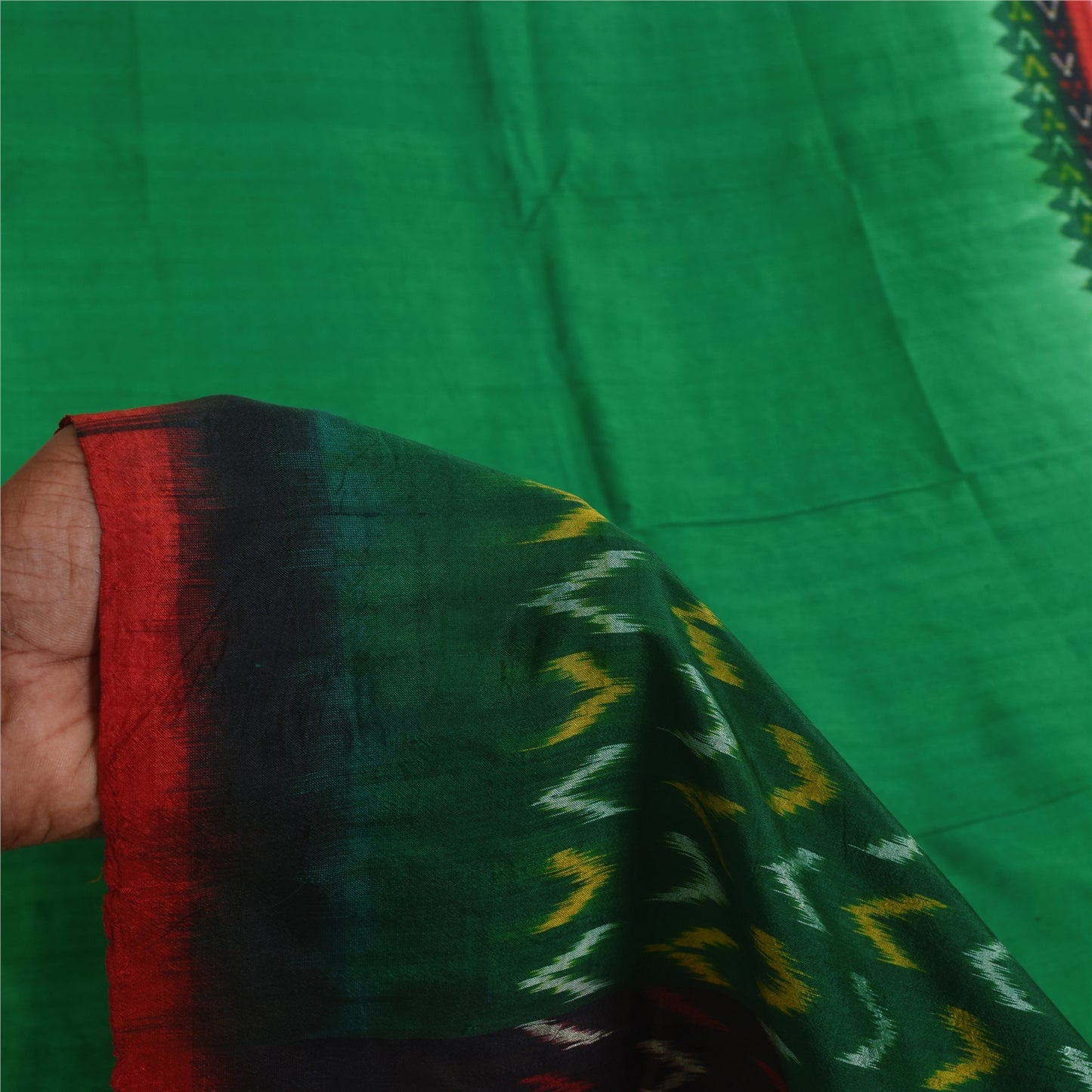 Sanskriti Vintage Sarees GreenIkat Handwoven Pochampally Pure Cotton Sari Sustainable Fabric