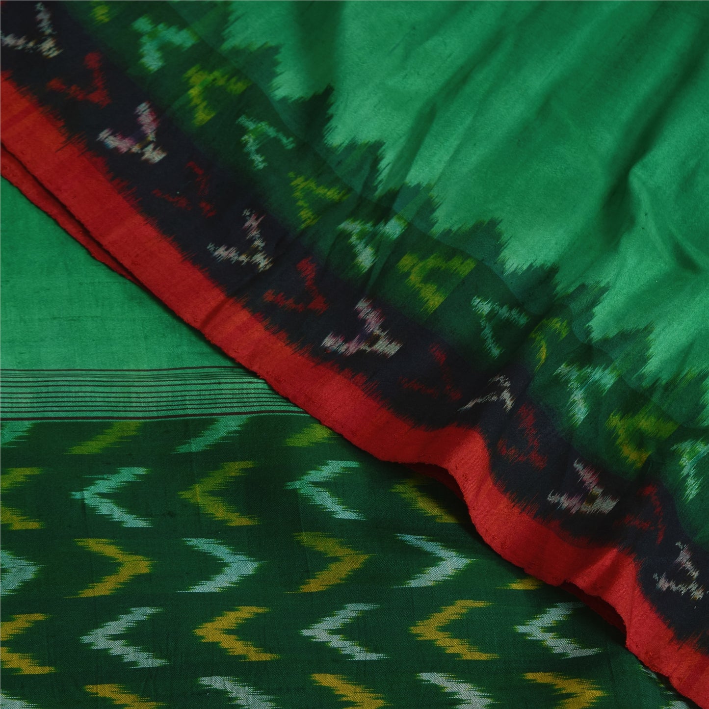 Sanskriti Vintage Sarees GreenIkat Handwoven Pochampally Pure Cotton Sari Sustainable Fabric