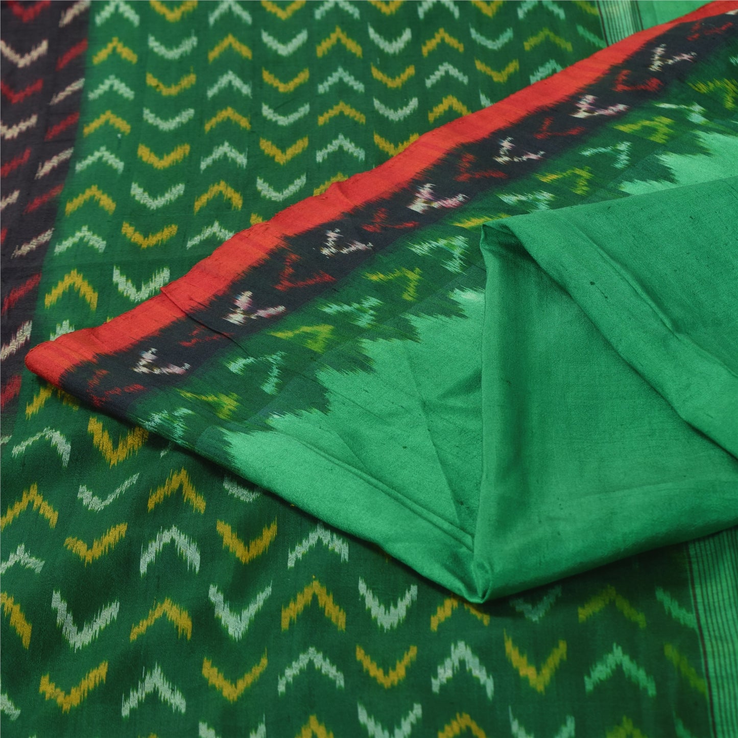 Sanskriti Vintage Sarees GreenIkat Handwoven Pochampally Pure Cotton Sari Sustainable Fabric