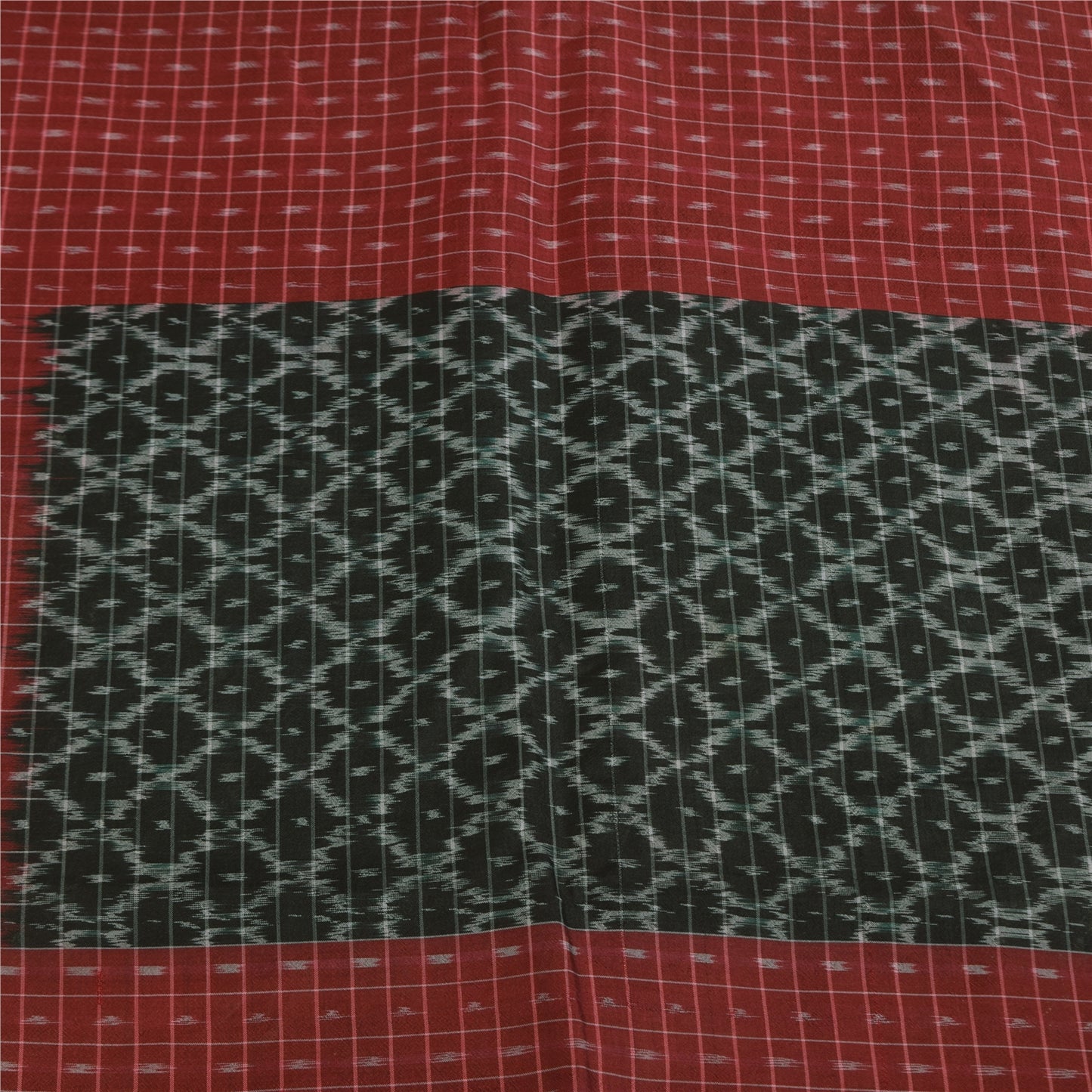 Sanskriti Vintage Sarees Gray Ikat Handwoven Sambhalpuri Pure Cotton Sari Sustainable Fabric