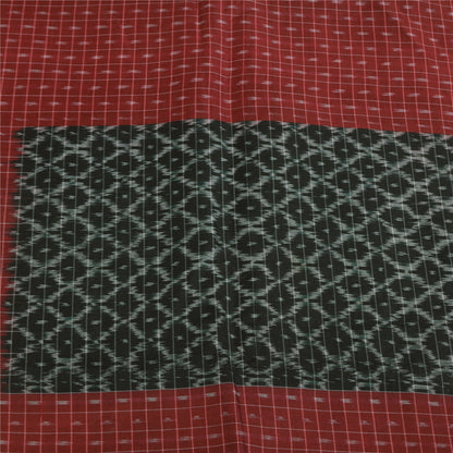 Sanskriti Vintage Sarees Gray Ikat Handwoven Sambhalpuri Pure Cotton Sari Sustainable Fabric