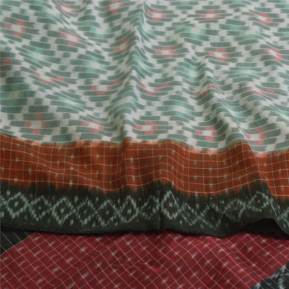 Sanskriti Vintage Sarees Gray Ikat Handwoven Sambhalpuri Pure Cotton Sari Sustainable Fabric