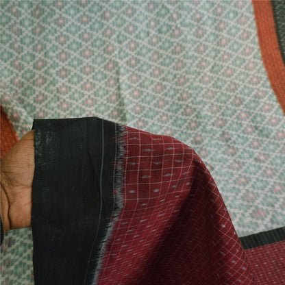 Sanskriti Vintage Sarees Gray Ikat Handwoven Sambhalpuri Pure Cotton Sari Sustainable Fabric