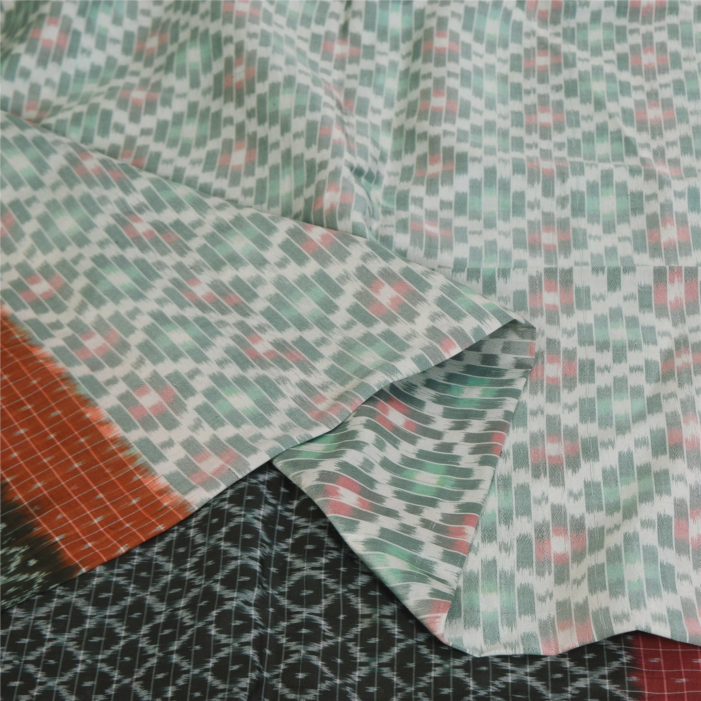 Sanskriti Vintage Sarees Gray Ikat Handwoven Sambhalpuri Pure Cotton Sari Sustainable Fabric