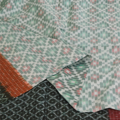 Sanskriti Vintage Sarees Gray Ikat Handwoven Sambhalpuri Pure Cotton Sari Sustainable Fabric