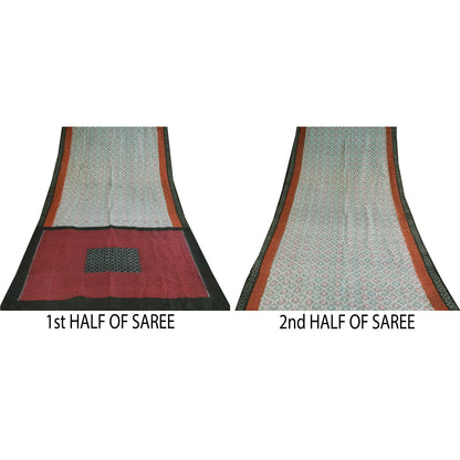 Sanskriti Vintage Sarees Gray Ikat Handwoven Sambhalpuri Pure Cotton Sari Sustainable Fabric