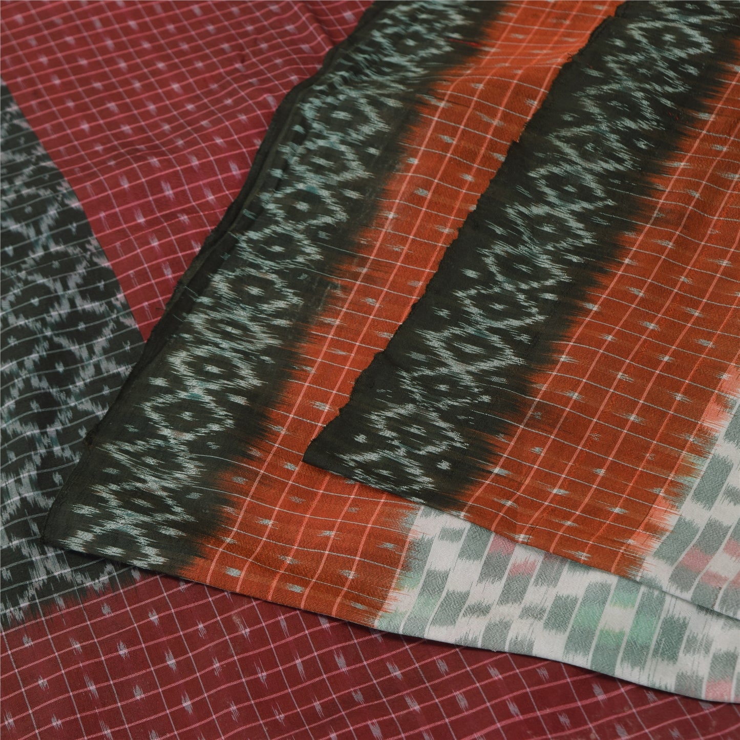 Sanskriti Vintage Sarees Gray Ikat Handwoven Sambhalpuri Pure Cotton Sari Sustainable Fabric