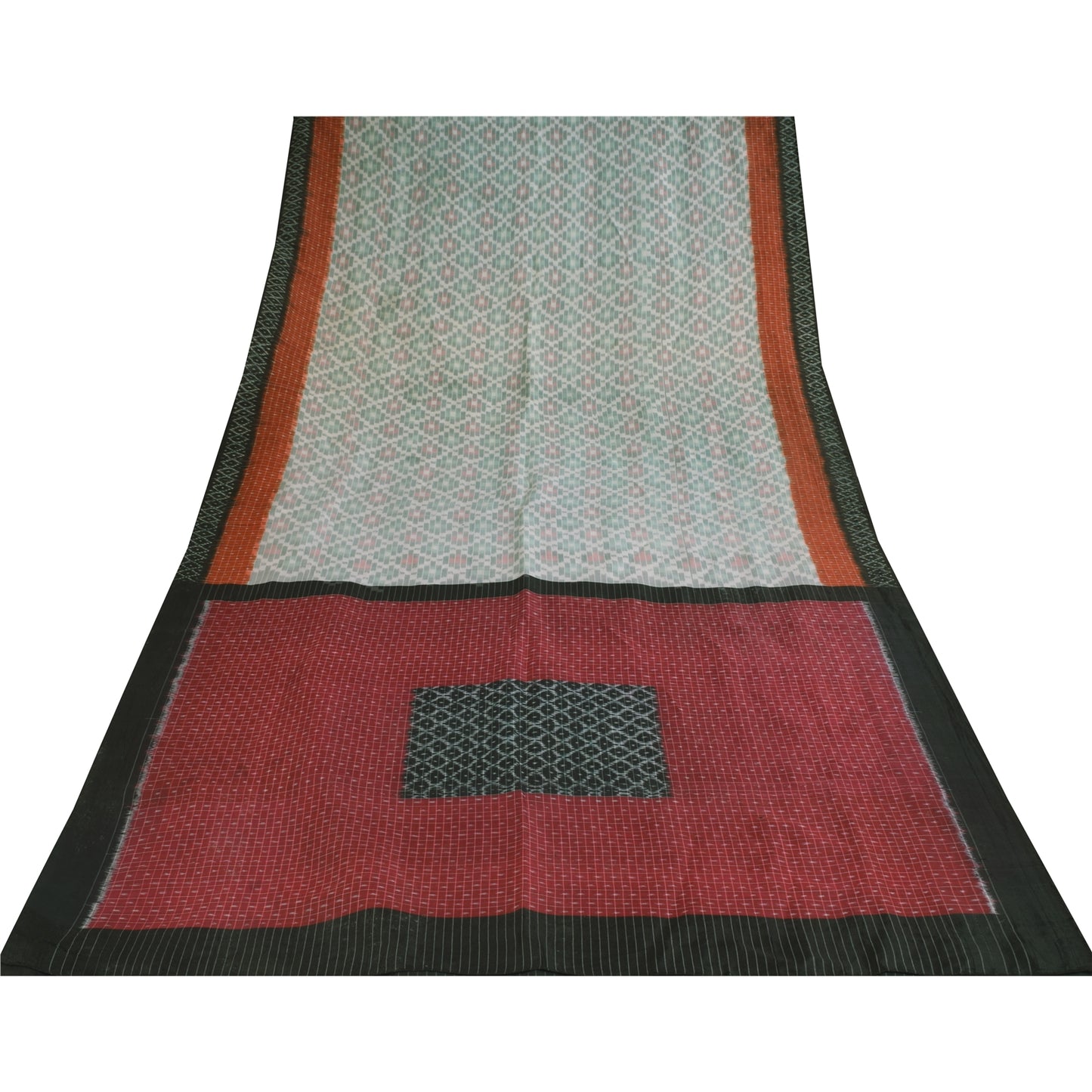 Sanskriti Vintage Sarees Gray Ikat Handwoven Sambhalpuri Pure Cotton Sari Sustainable Fabric