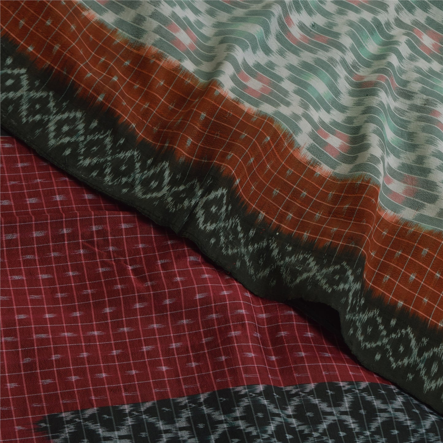 Sanskriti Vintage Sarees Gray Ikat Handwoven Sambhalpuri Pure Cotton Sari Sustainable Fabric