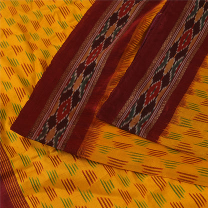 Sanskriti Vintage Sarees Ikat Handwoven Pochampally Pure Silk Sari 5+yd Fabric