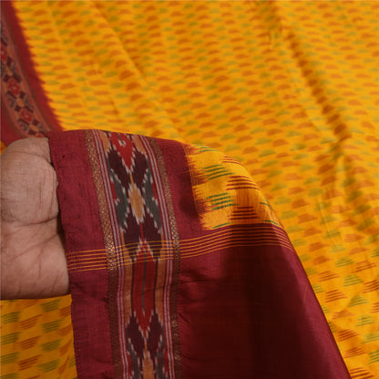 Sanskriti Vintage Sarees Ikat Handwoven Pochampally Pure Silk Sari 5+yd Fabric