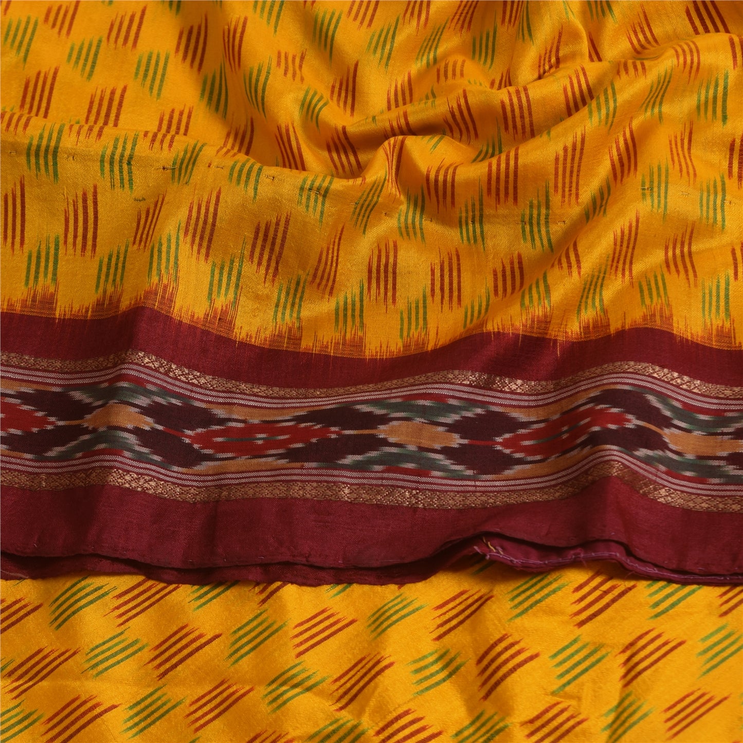 Sanskriti Vintage Sarees Ikat Handwoven Pochampally Pure Silk Sari 5+yd Fabric