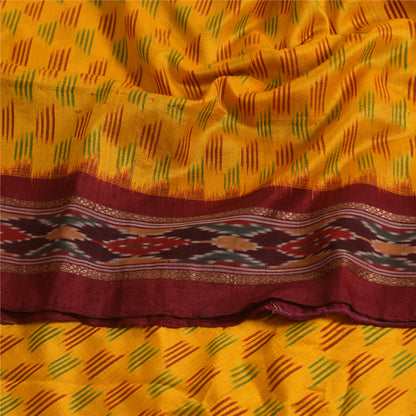 Sanskriti Vintage Sarees Ikat Handwoven Pochampally Pure Silk Sari 5+yd Fabric