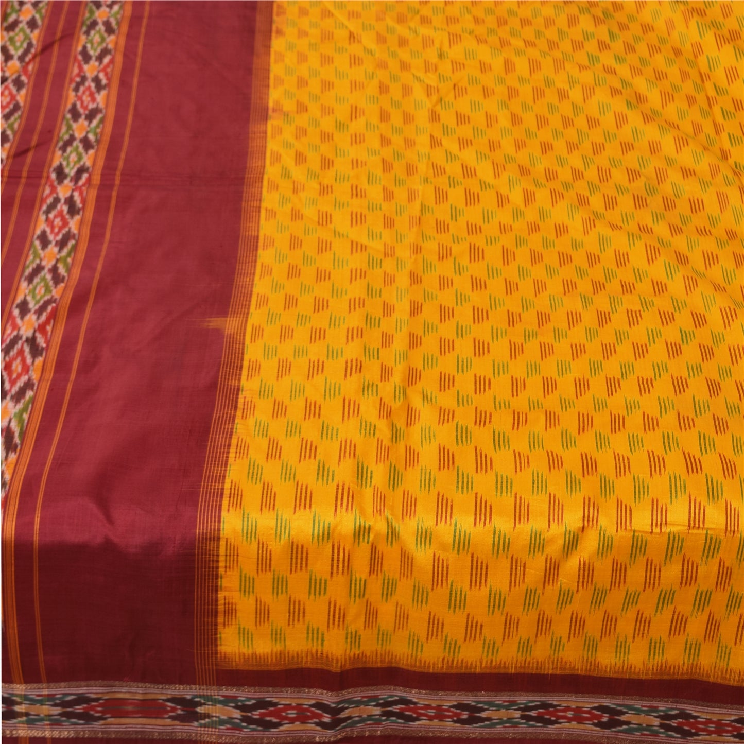 Sanskriti Vintage Sarees Ikat Handwoven Pochampally Pure Silk Sari 5+yd Fabric