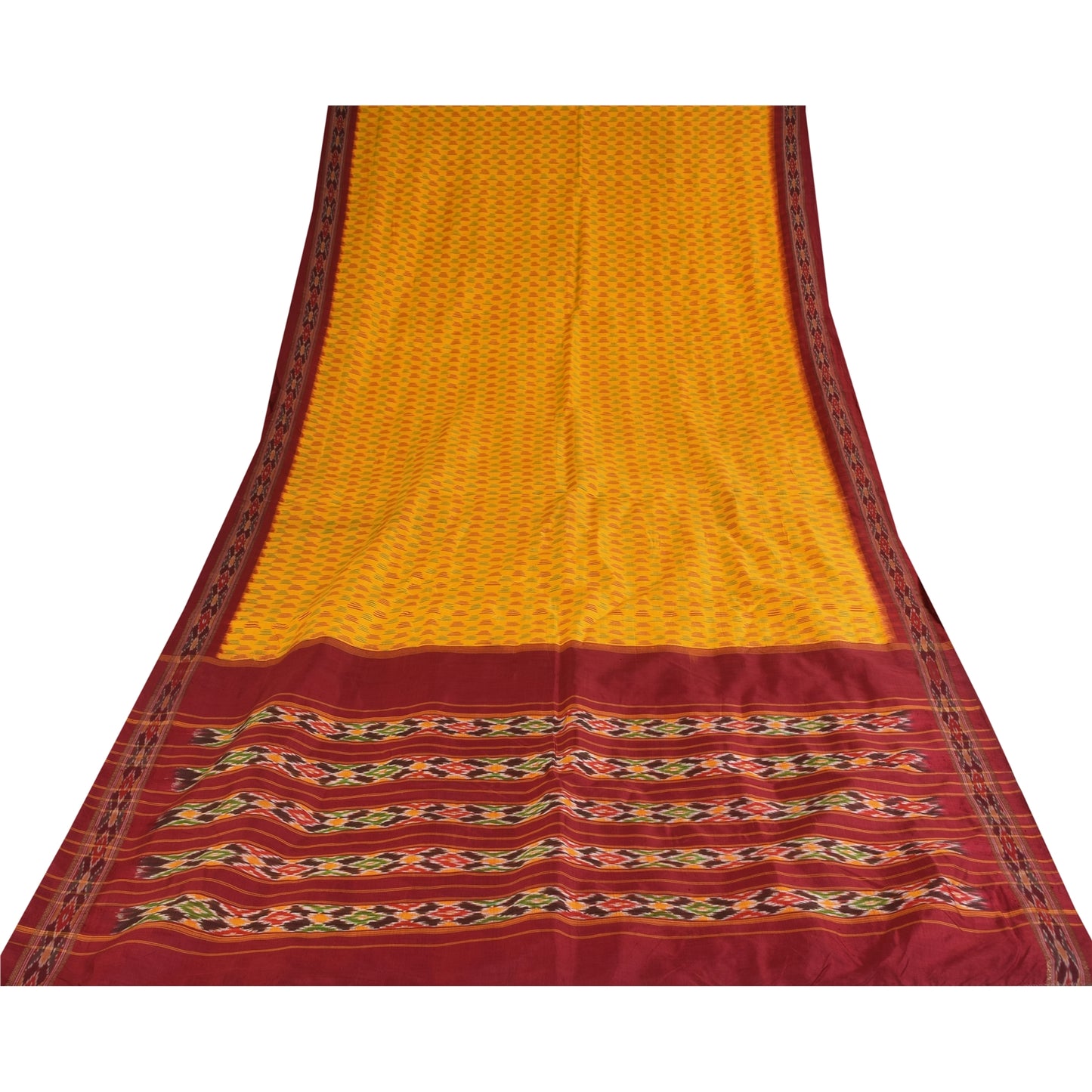 Sanskriti Vintage Sarees Ikat Handwoven Pochampally Pure Silk Sari 5+yd Fabric