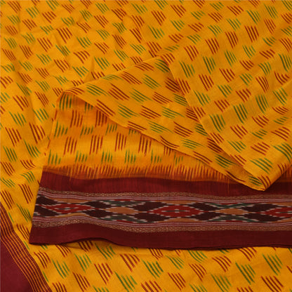 Sanskriti Vintage Sarees Ikat Handwoven Pochampally Pure Silk Sari 5+yd Fabric