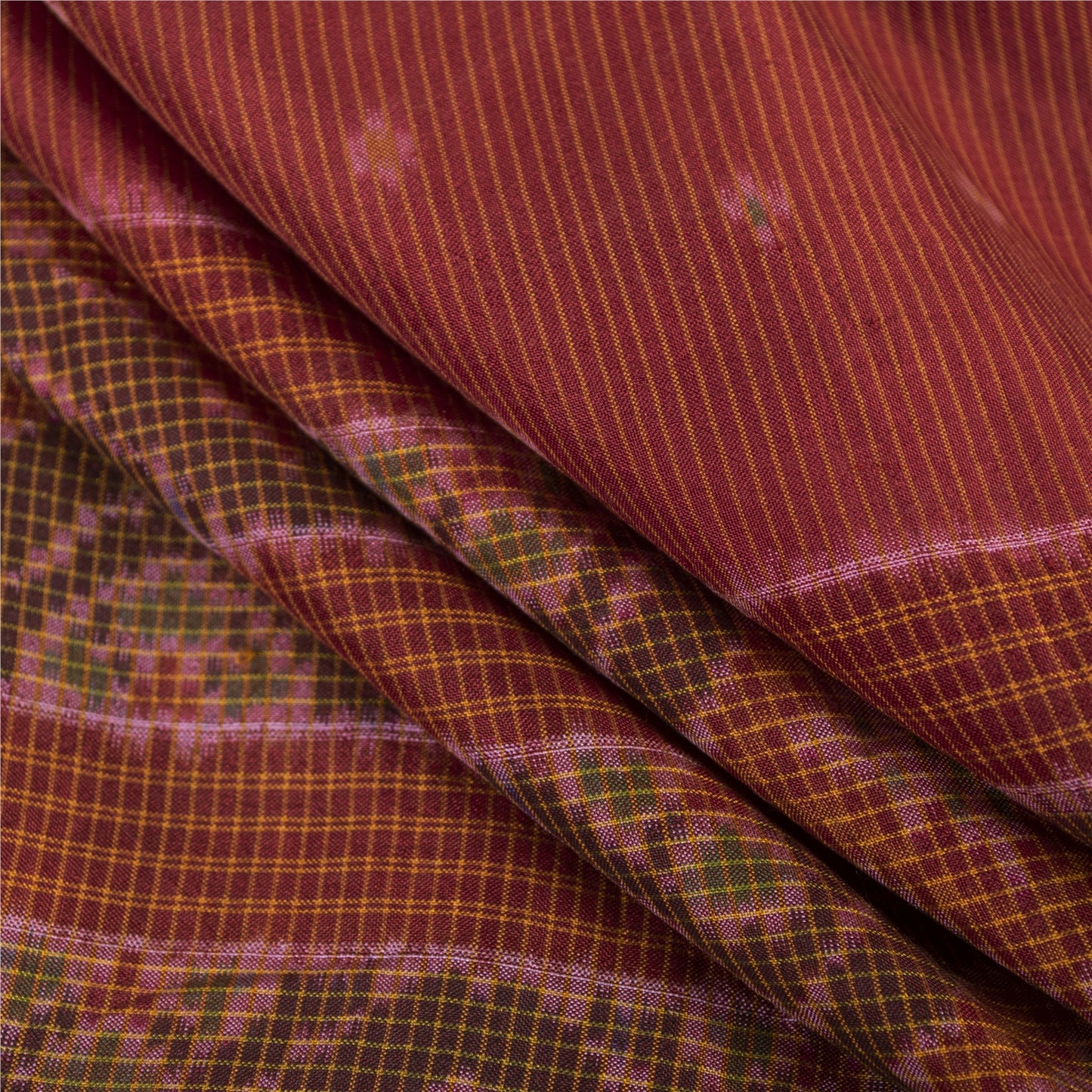 Sanskriti Vintage Sarees Red Sambhalpuri Ikat Handwoven Pure Silk Sari Fabric